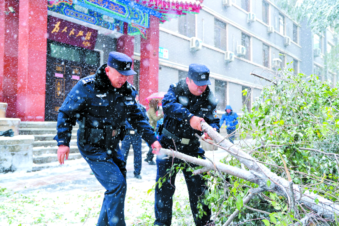 沈河公安民輔警清理樹(shù)木斷枝